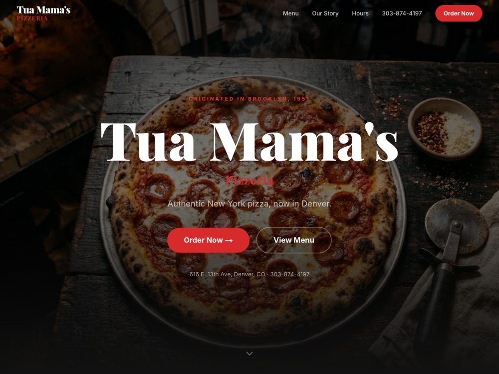 Tua Mama's Pizzeria website